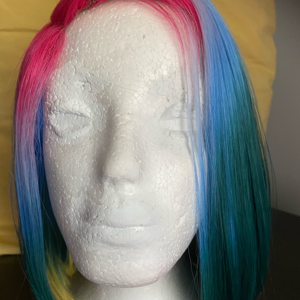 Rainbow wig.